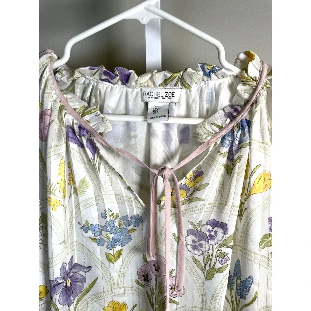 Rachel Zoe Blouse Women's Small Floral Spring Summer Garden Cottage Peasant Top - Picture 3 of 10